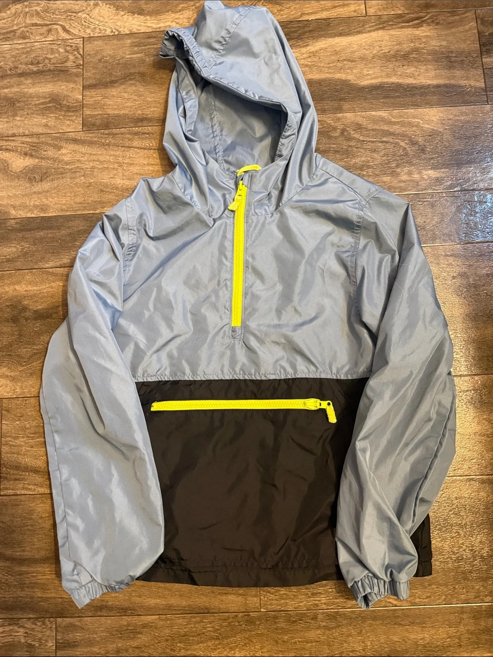 OshKosh B'gosh Light Blue & Black Hooded Jacket with Neon Yellow Zippers